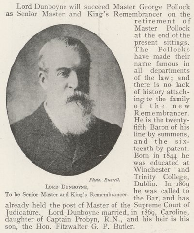 Lord Dunboyne, být starším mistrem a památníkem králů od English Photographer