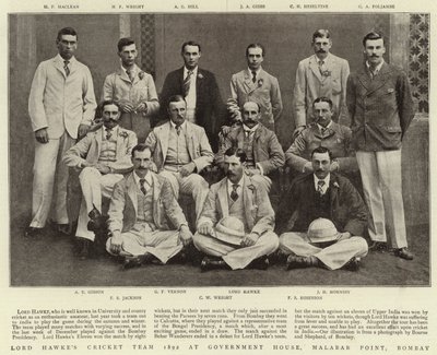 Kriketový tým Lorda Hawkese 1892 ve Government House, Malabar Point, Bombay od English Photographer