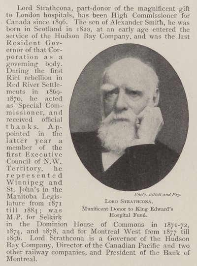 Lord Strathcona, velkorysý dárce fondu nemocnice King Edwards od English Photographer