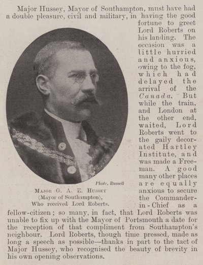 Major G A E Hussey (starosta Southamptonu), který přijal lorda Robertse od English Photographer