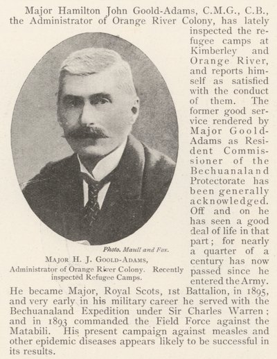 Major HJ Goold-Adams, správce kolonie Orange River, nedávno zkontroloval uprchlické tábory od English Photographer