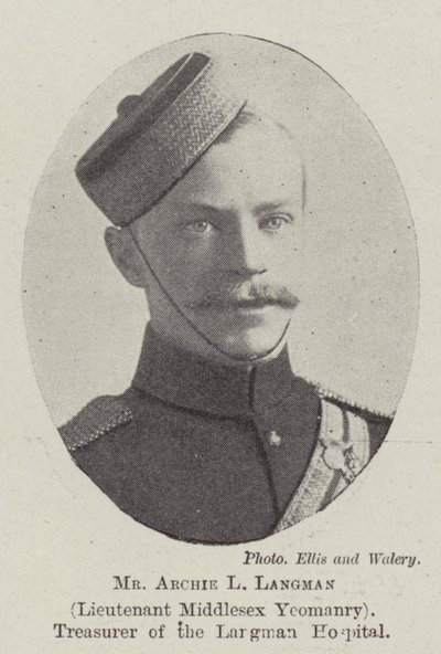 Pan Archie L Langman, poručík Middlesex Yeomanry, pokladník nemocnice Langman od English Photographer