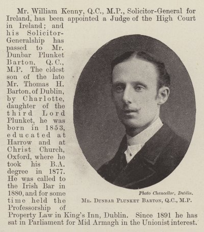 Pan Dunbar Plunket Barton, QC, MP od English Photographer