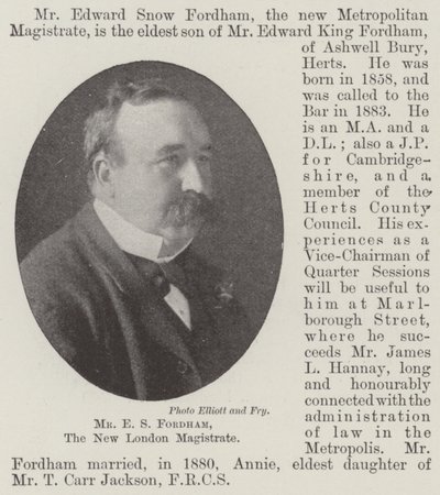 Pan E S Fordham, soudce New London Magistrate od English Photographer