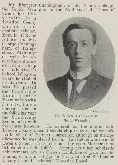 Pan Ebenezer Cunningham, senior Wrangler od English Photographer