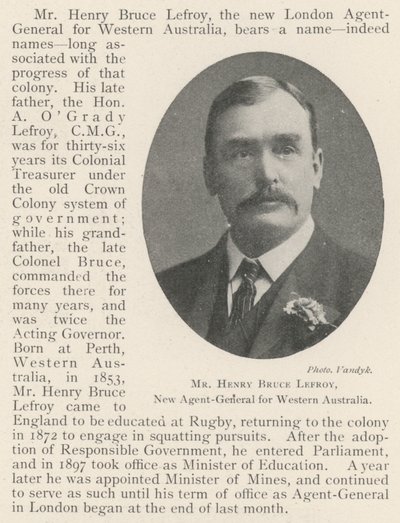 Pan Henry Bruce Lefroy, nový generální agent pro západní Austrálii od English Photographer