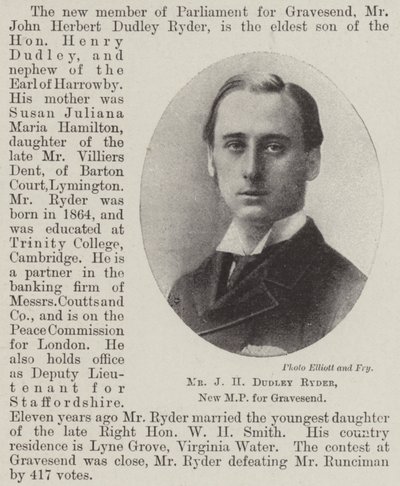 Pan JH Dudley Ryder, nový poslanec za Gravesend od English Photographer