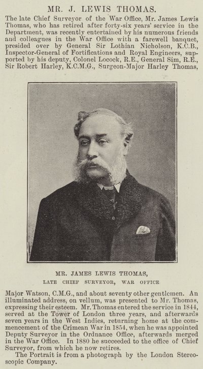 Pan James Lewis Thomas, zesnulý hlavní zeměměřič, War Office od English Photographer