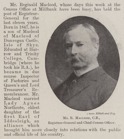 Pan R Macleod, CB, generální tajemník a hlavní úředník pro sčítání lidu od English Photographer