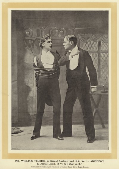 pan William Terriss jako Gerald Austen; a pan W L Abingdon jako James Dixon ve Fatal Card od English Photographer