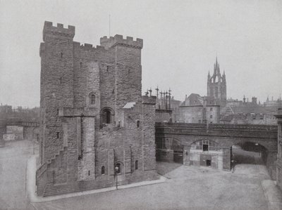 Starý hrad, Černá brána a katedrála, Newcastle (černobílá fotografie) od English Photographer