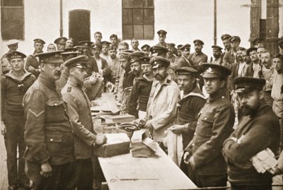 Zásilky přijíždějící z domova, Handforth, ilustrace od německých vězňů ve Velké Británii (hlubotisk) od English Photographer