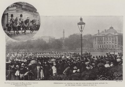 Prezentace barev 3. skotské gardě králem Edwardem VII. na přehlídce Horse Guards dne 24. května od English Photographer