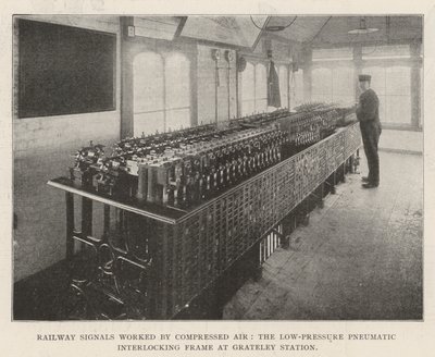 Železniční návěsti používané Compressed Air, nízkotlaký pneumatický blokovací rám na stanici Grateley od English Photographer
