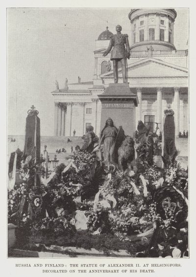 Rusko a Finsko, socha Alexandra II v Helsingfors, vyzdobená k výročí jeho smrti od English Photographer