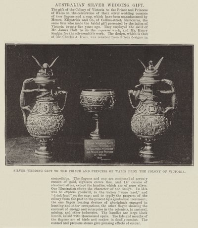 Stříbrný svatební dar pro prince a princeznu z Walesu z kolonie Victoria od English Photographer
