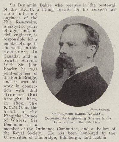 Sir Benjamin Baker, KCMG, vyznamenán za inženýrské služby při výstavbě nilské přehrady od English Photographer