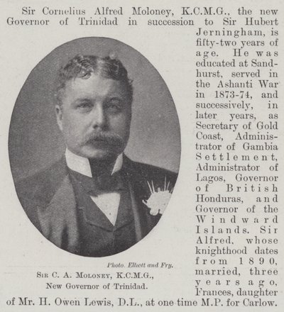 Sir C A Moloney, KCMG, nový guvernér Trinidadu od English Photographer