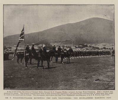 Sir F Forestier-Walker prohlíží Cape Volunteers, Highlanders pochodující kolem od English Photographer