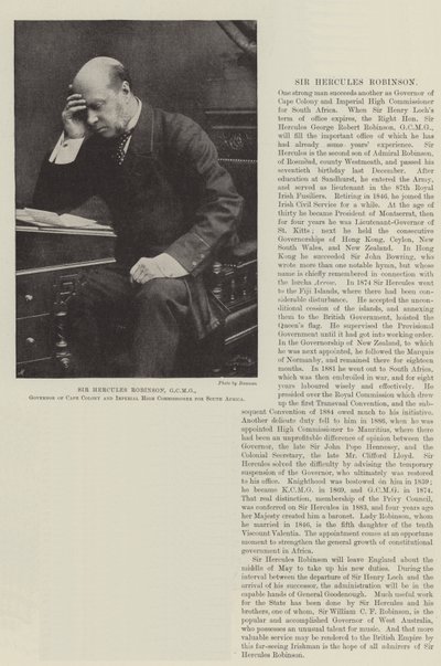 Sir Hercules Robinson, GCMG, guvernér Cape Colony a císařský vysoký komisař pro Jižní Afriku od English Photographer