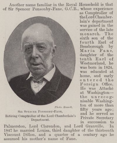 Sir Spencer Ponsonby-Fane, odcházející kontrolor z oddělení Lord Chamberlains od English Photographer