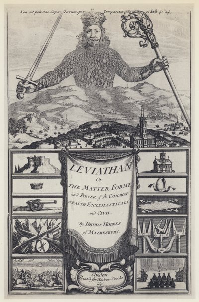 T Hobbes, Leviathan, A Crooke 1651 (černobílá fotografie) od English Photographer