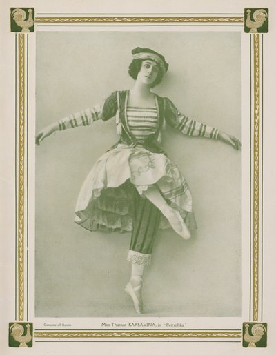 Tamara Karsavina, ruská primabalerína, v inscenaci Ballets Russes baletu Igora Stravinského Petrushka (č/b foto) od English Photographer