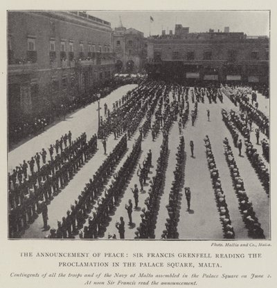 The Announcement of Peace, Sir Francis Grenfell čte Proclamation na Palace Square, Malta od English Photographer