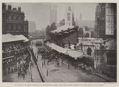 Příjezd Jejich Veličenstva do Westminsterského opatství, státní autobus sepsaný u dveří Přílohy od English Photographer