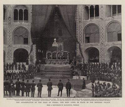 Atentát na šáha z Persie, tělo ležící ve státě v císařském paláci od English Photographer