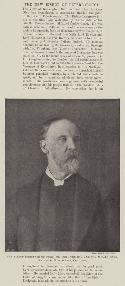 Biskup-Designát z Peterborough, reverend a ctihodný E Carr Glyn, vikář St Mary Abbotts, Kensington od English Photographer