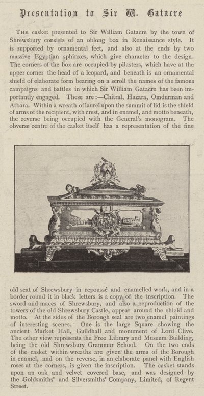 Rakev darovaná siru Williamu Gatacreovi městem Shrewsbury od English Photographer