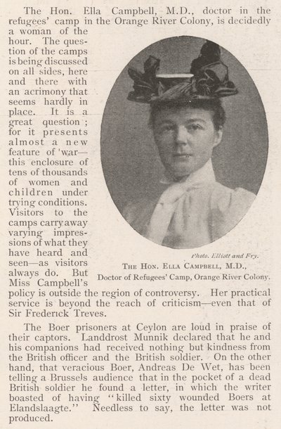 Ctihodná Ella Campbell, MD, doktorka uprchlického tábora, kolonie Orange River od English Photographer