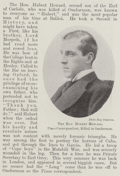 Ctihodný Hubert Howard, korespondent Times, zabit v Omdurmanu od English Photographer