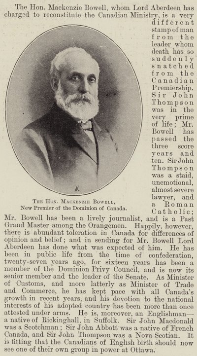 Ctihodný Mackenzie Bowell, nový premiér kanadského Dominionu od English Photographer