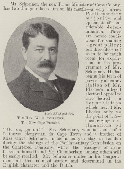 Ctihodný W D Schreiner, premiér Nového Kapska od English Photographer