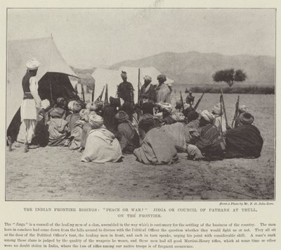 Povstání indických hranic, mír nebo válka? Jirga nebo Rada Pathanů v Thull, na hranici od English Photographer