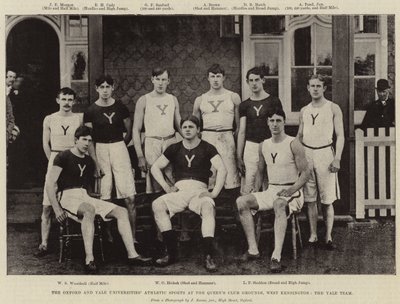 Atletické sporty na univerzitách Oxford a Yale v Queens Club Grounds, West Kensington, tým Yale od English Photographer