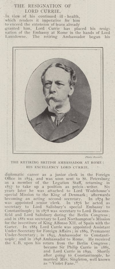 Odcházející britský velvyslanec v Římě, Jeho Excelence Lord Currie od English Photographer