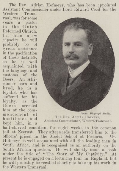 Reverend Adrian Hofmeyr, zástupce komisaře, Western Transvaal od English Photographer
