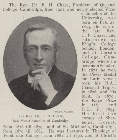 Reverend Dr F H Chase, nový vicekancléř Cambridge od English Photographer