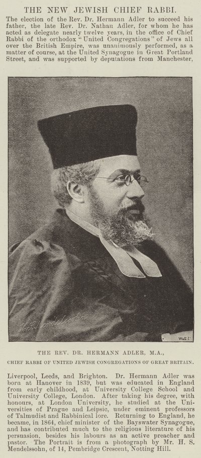 Reverend Dr Hermann Adler, MA, vrchní rabín Spojených židovských kongregací Velké Británie od English Photographer