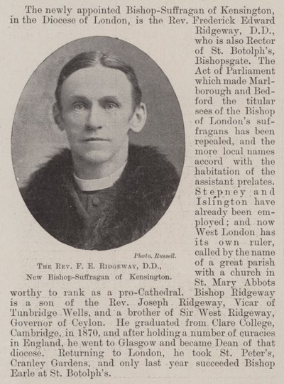 Reverend F E Ridgeway, DD, nový biskup-Suffragan z Kensingtonu od English Photographer