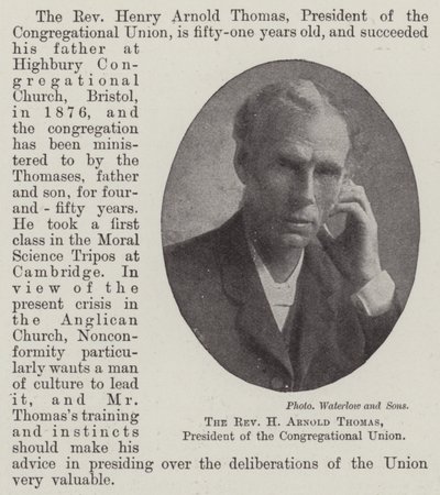 Reverend H Arnold Thomas, prezident Kongregační unie od English Photographer
