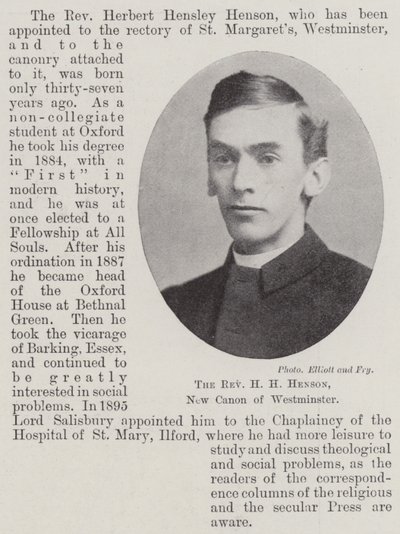 Reverend H H Henson, nový kánon Westminsteru od English Photographer
