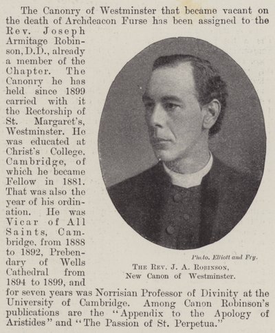 Reverend J A Robinson, nový kánon Westminsteru od English Photographer