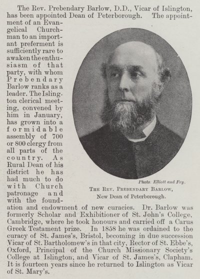 Reverend Prebendary Barlow, nový děkan z Peterborough od English Photographer