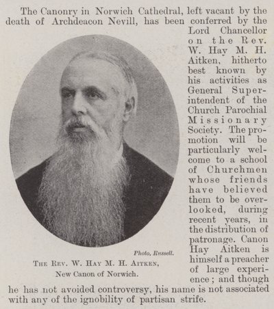 Reverend W Hay M H Aitken, nový kanovník Norwiche od English Photographer
