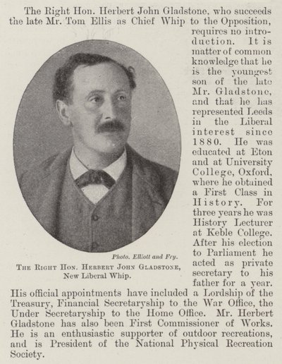 Správný ctihodný Herbert John Gladstone, nový liberální bič od English Photographer