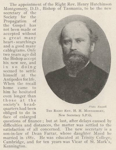 Pravý reverend HH Montgomery, nový tajemník SPG od English Photographer